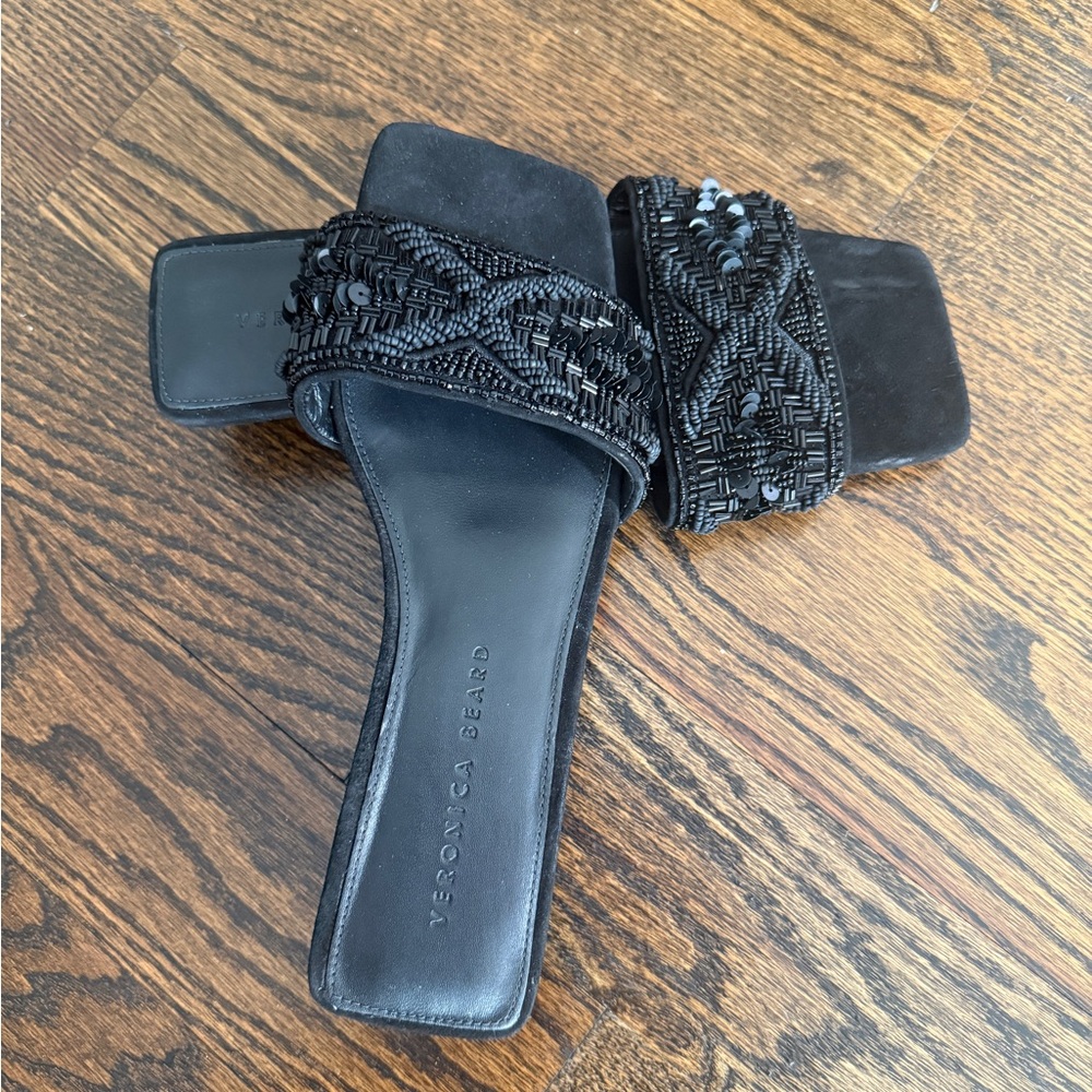 Veronica Beard Black Beaded Slide Mules - Picture 4 of 7